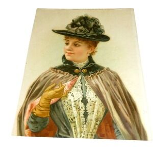 Antique Victorian Woman Portrait Print Gilded Age Fashion Lace Hat 4x5.5"